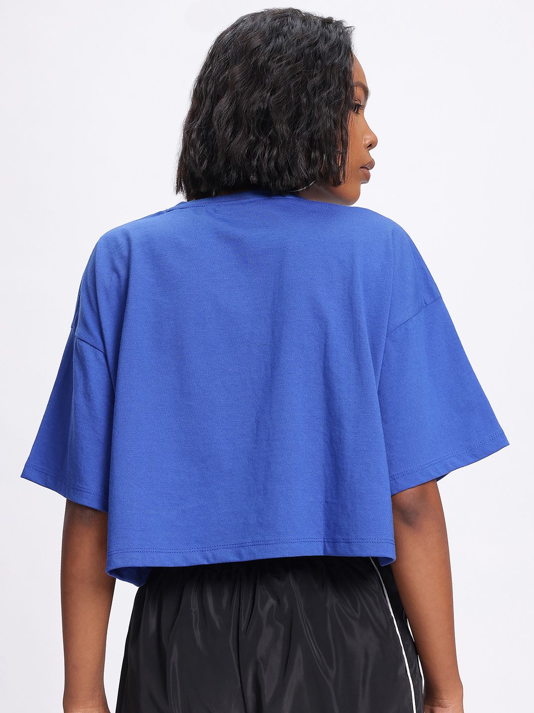 DressBerry Typo Trend Printed Drop-Shoulder Sleeves Crop Boxy T-shirt