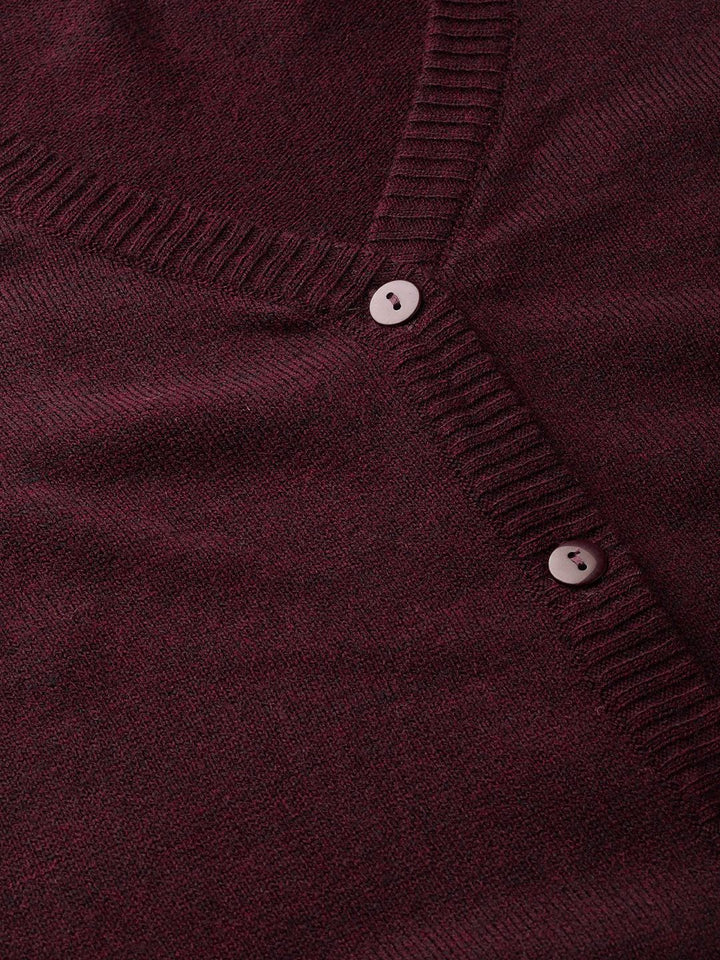 DressBerry Women Maroon Solid Cardigan Sweater