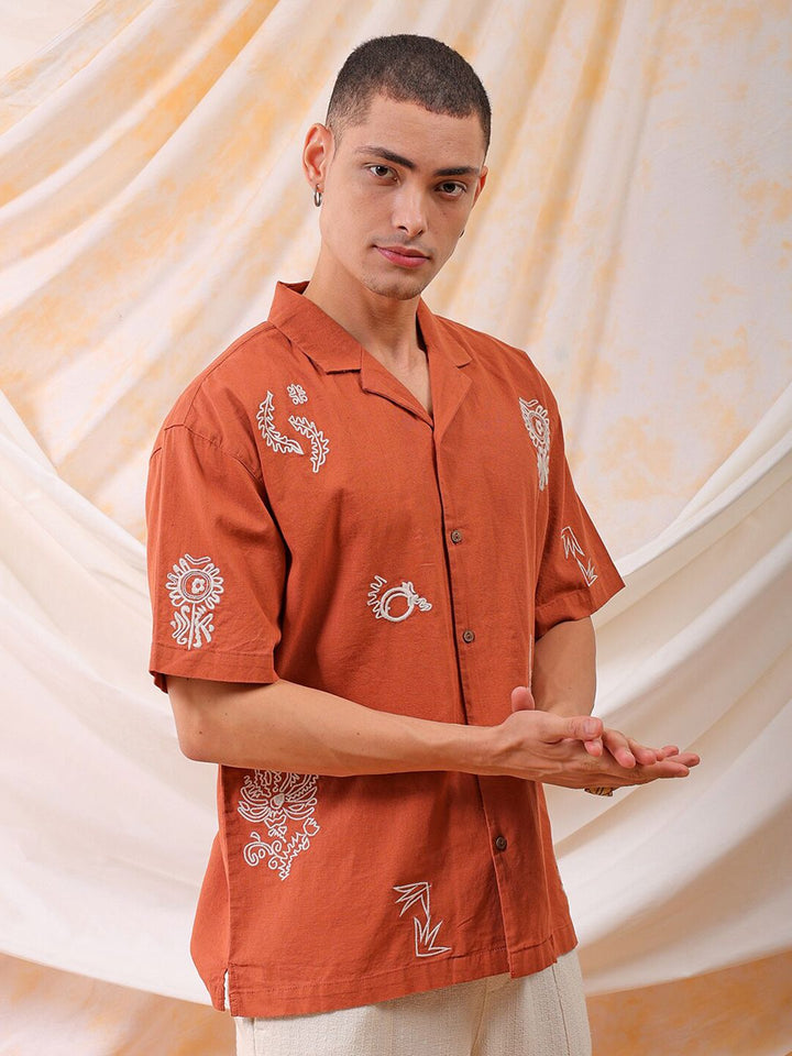 The Indian Garage Co Men Relaxed Fit Embroidery Resortwear Shirt