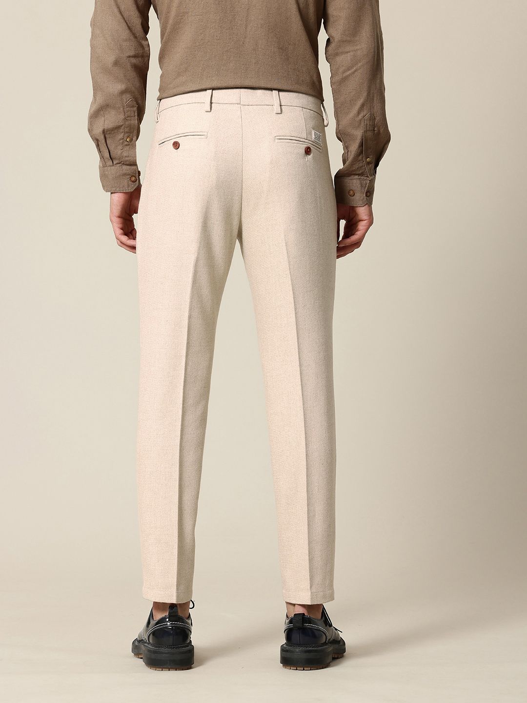 Mr Bowerbird Men Tailored Fit Textured Pleated Trousers