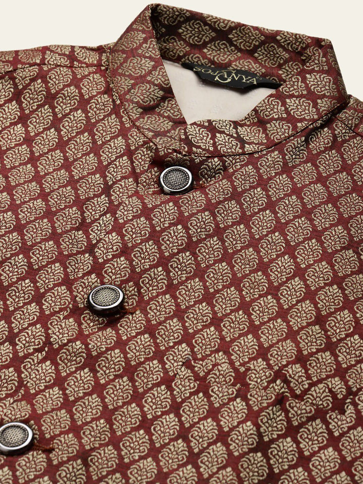 SOJANYA Mandarin Collar Regular Kurta With Churidar & Nehru Jacket