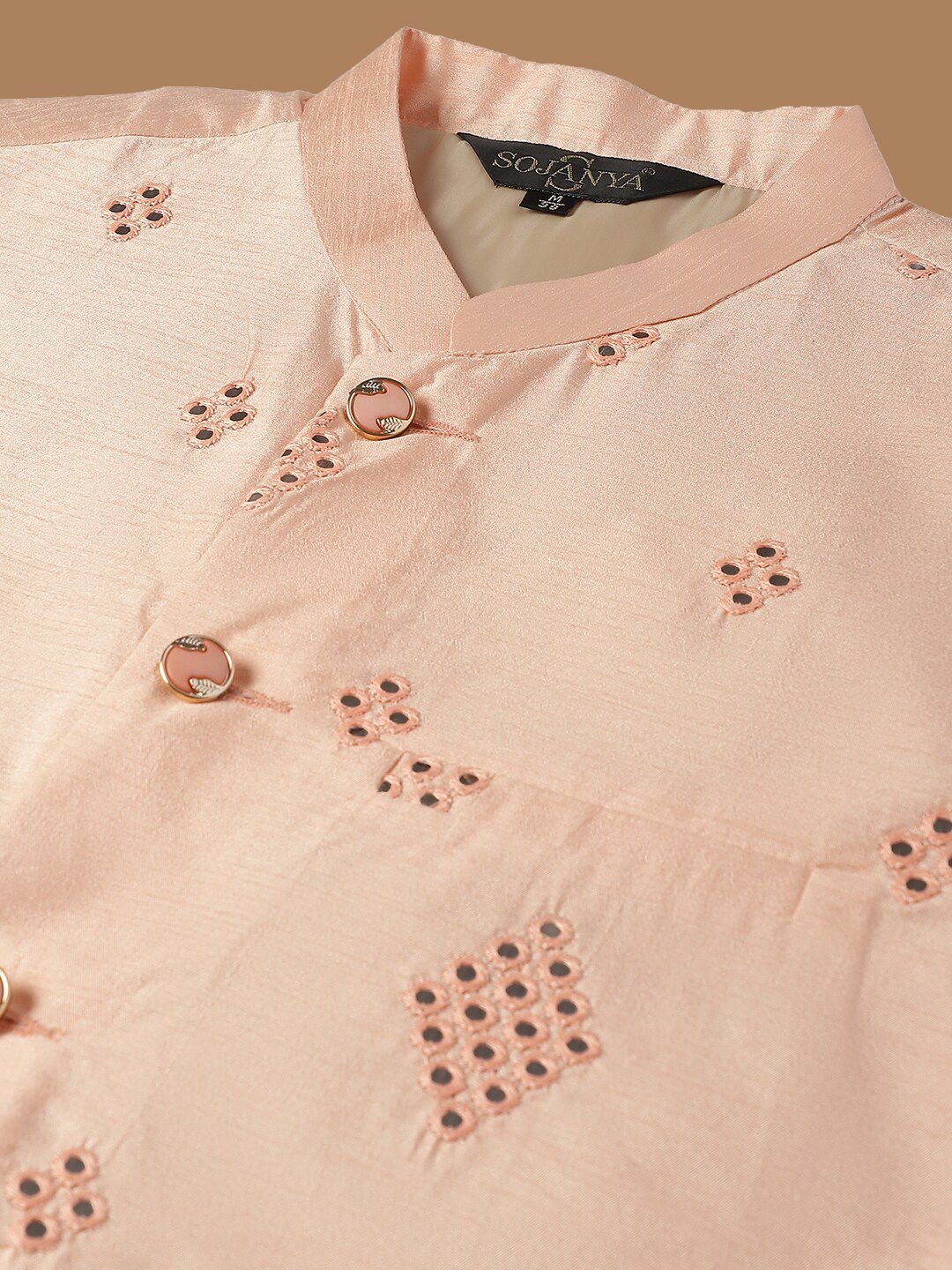SOJANYA Ethnic Motifs Embroidered Sequined Pure Cotton Kurta with Churidar & Nehru Jacket