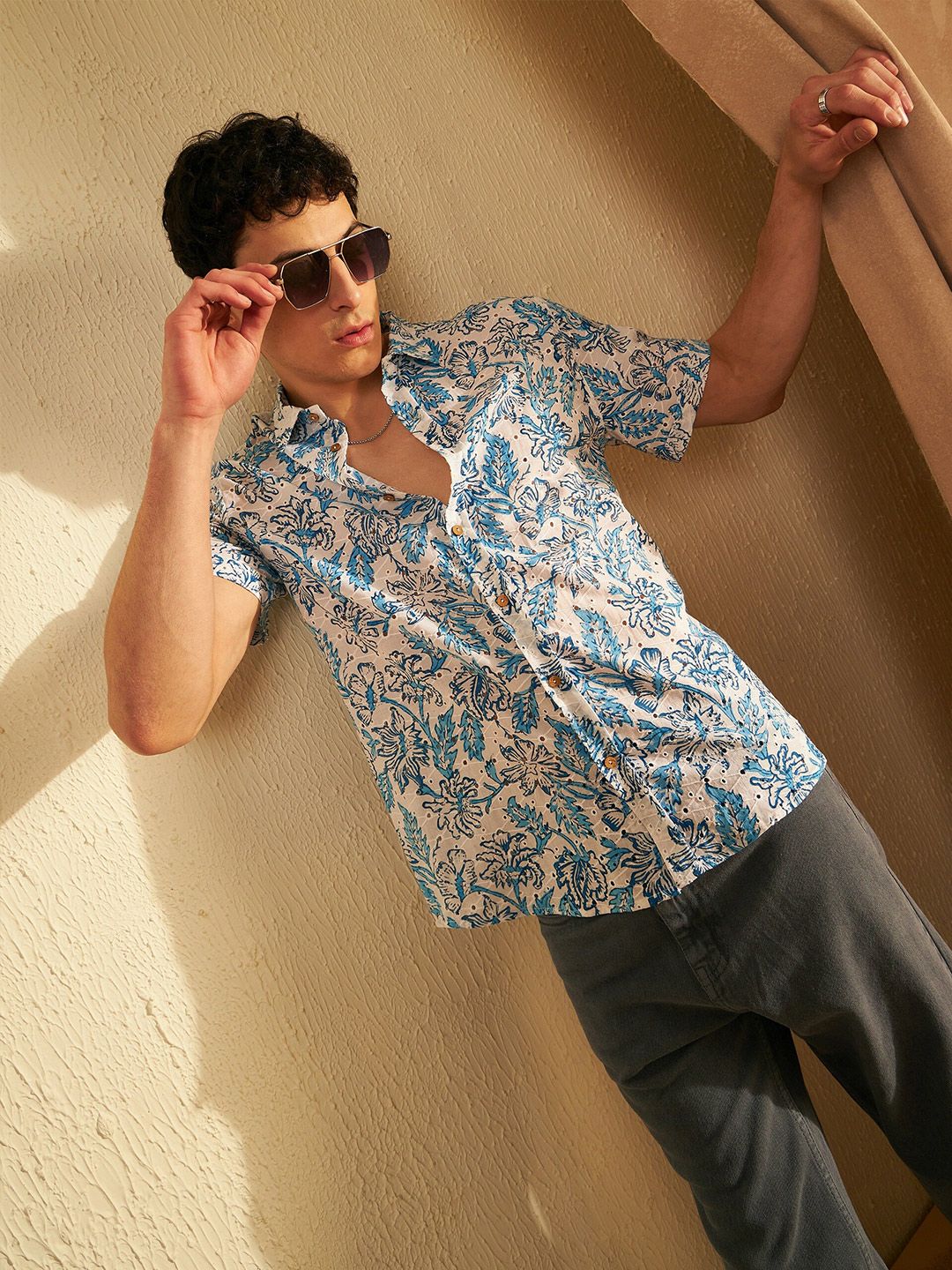 DENNISON Block Printed Schiffli Oversized Casual Shirt