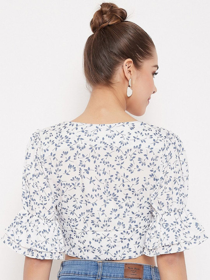 Berrylush Women White Printed Crop Top