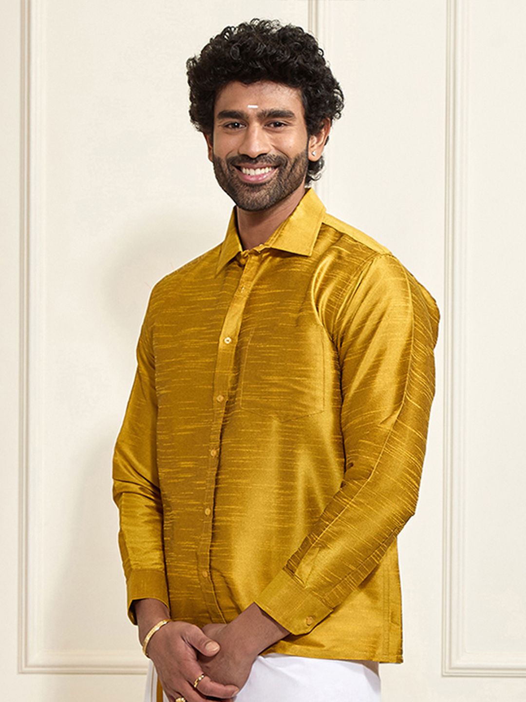 VASTRAMAY Men Mustard Yellow Premium Casual Shirt