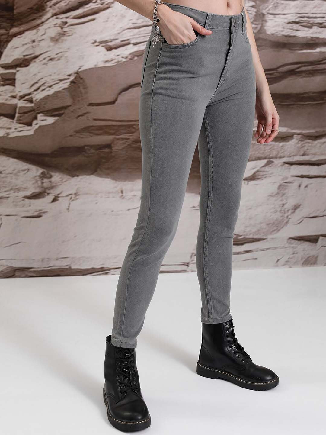 Basics By Tokyo Talkies Women Grey Skinny Fit Stretchable Jeans