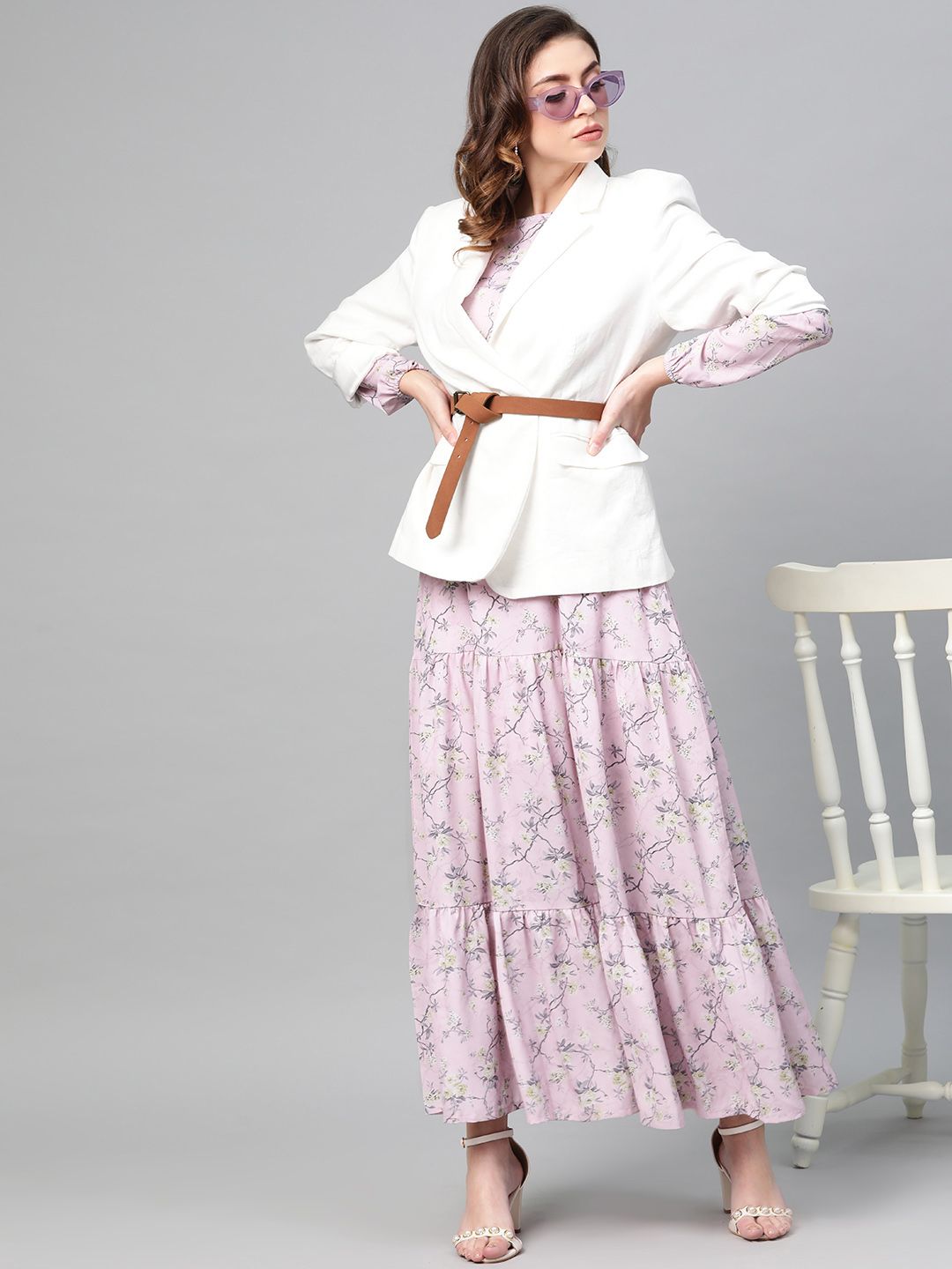 SASSAFRAS Women Pink & Green Printed Maxi Dress