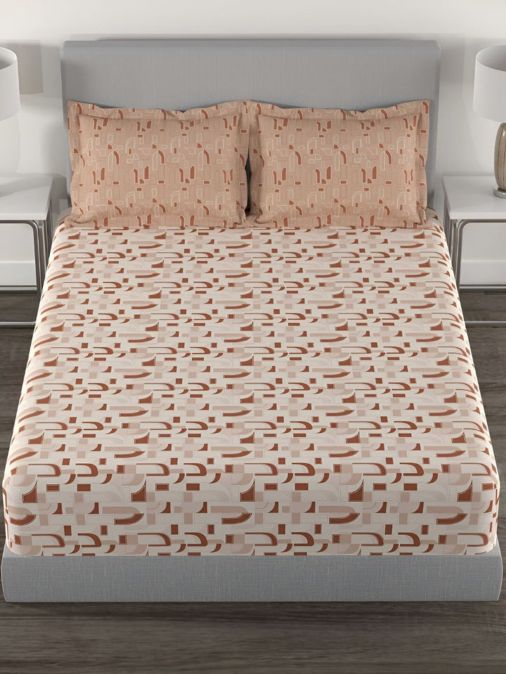 MYTRIDENT Felicia Rust Flat 144TC Queen Cotton Bedsheet Set