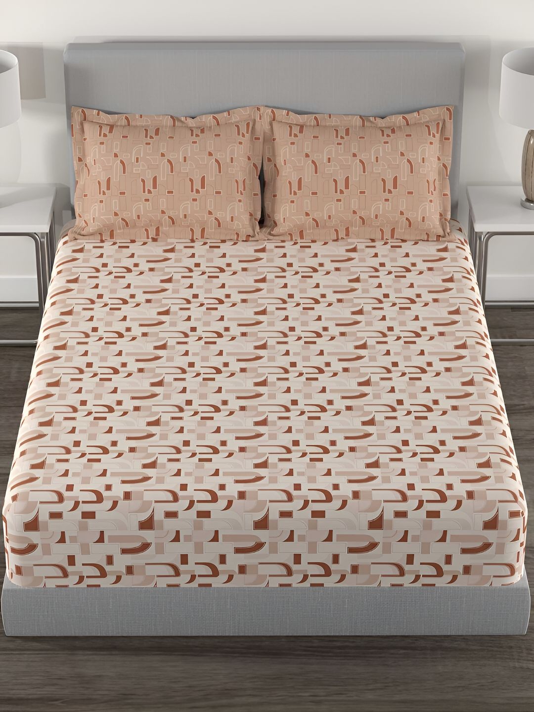 MYTRIDENT Felicia Rust Flat 144TC Queen Cotton Bedsheet Set