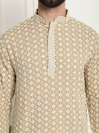SOJANYA Ethnic Motifs Embroidered Mandarin Collar Sequined Pure Cotton Straight Kurta