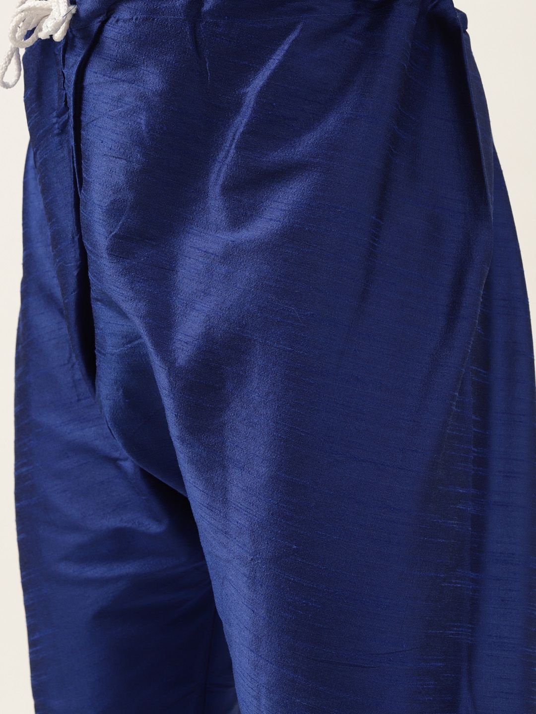 SOJANYA Men Blue & Yellow Solid Kurta with Churidar & Printed Jacket