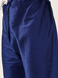 SOJANYA Men Blue & Yellow Solid Kurta with Churidar & Printed Jacket