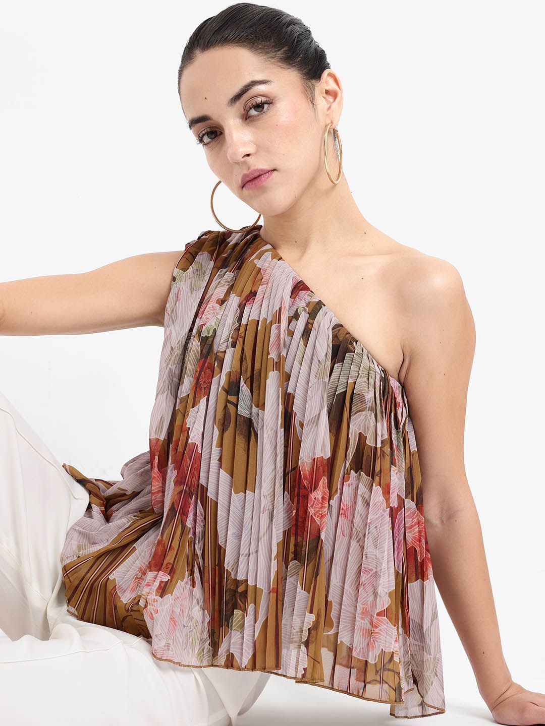 RAREISM Women Floral Printed Sleeveless A-line Top