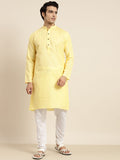 Anug oleh SOJANYA Lelaki Yellow Checked Dobby Mandarin Collar Kurta