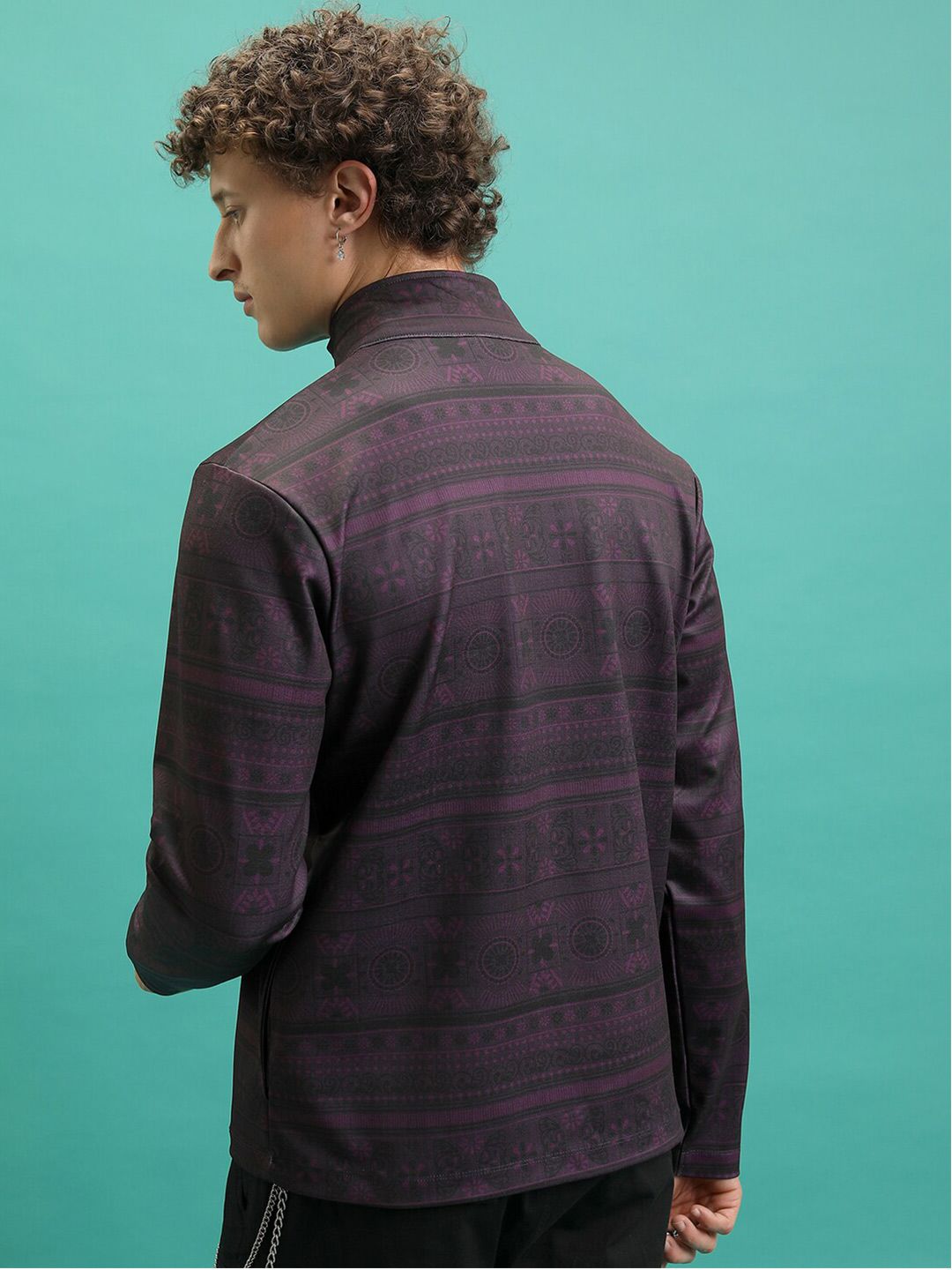 HIGHLANDER Regular Fit Geometric Printed Mock Collar Tailored Jacket