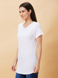 Being Human Henley Neck Short Sleeves Longline T-shirt