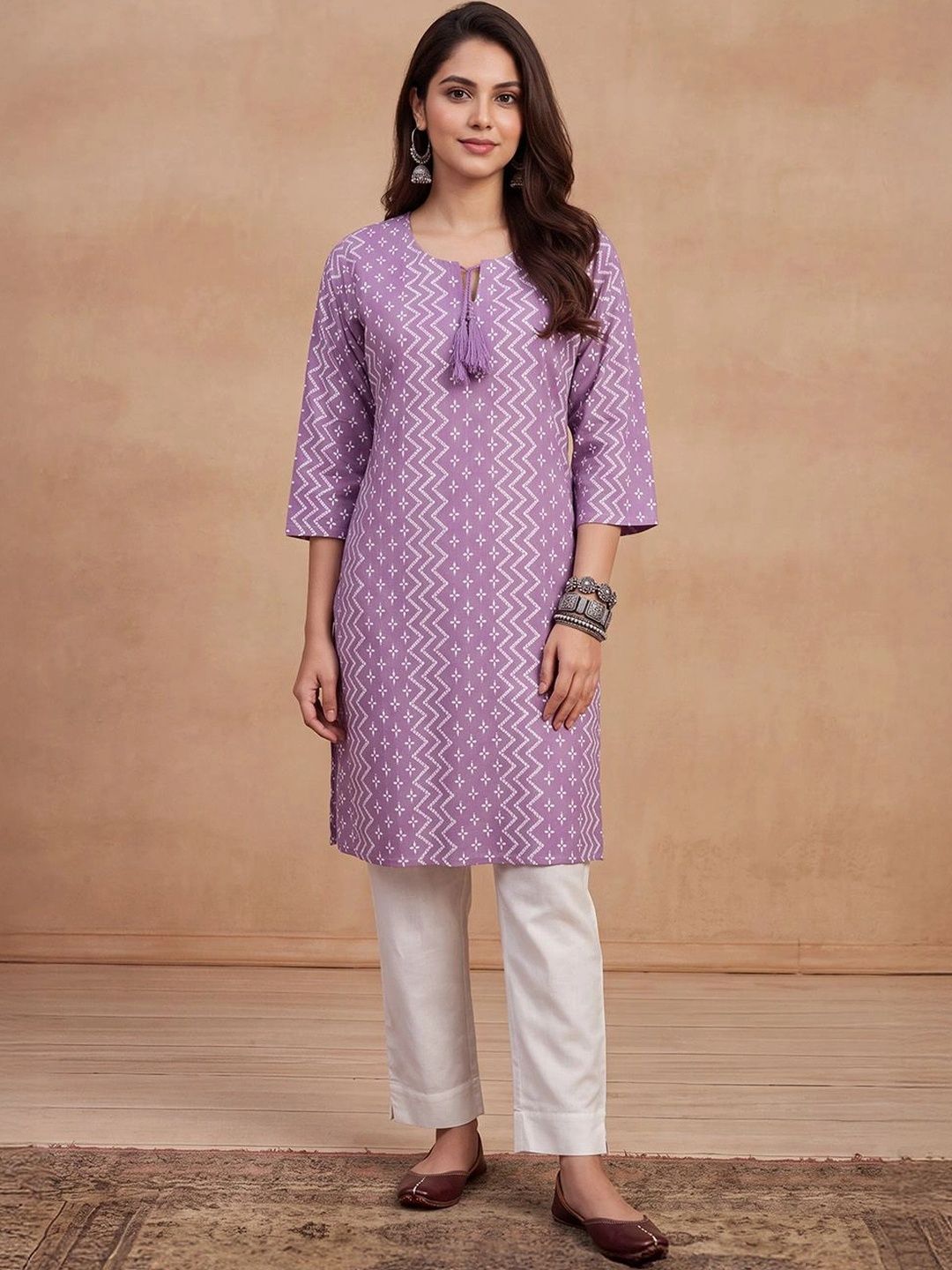 Kurta Bercetak Geometrik Rumah Wanita Chikankari