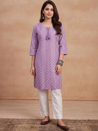 Kurta Bercetak Geometrik Rumah Wanita Chikankari