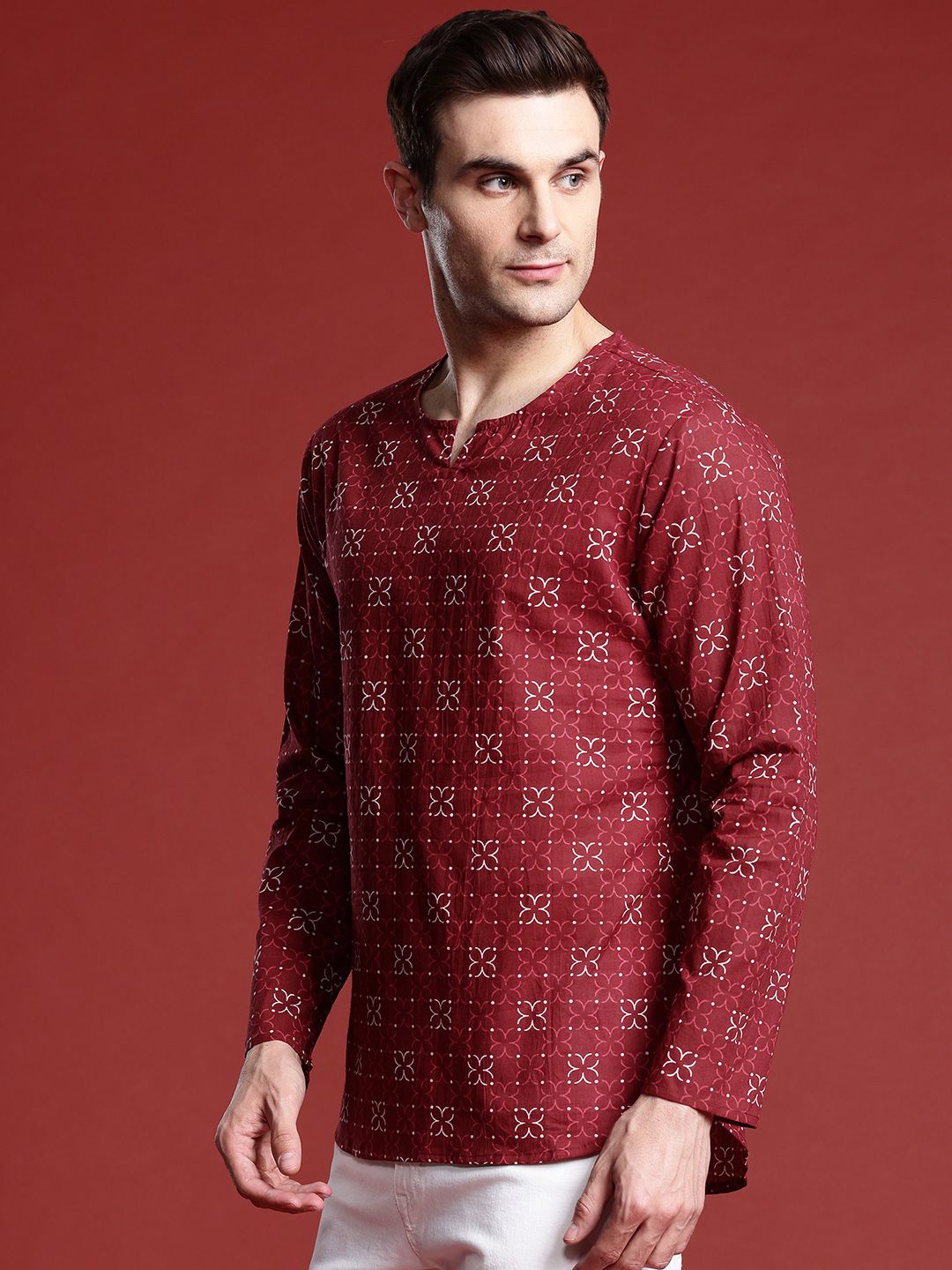 Anouk Men Geometric Printed Pure Cotton Short Kurta