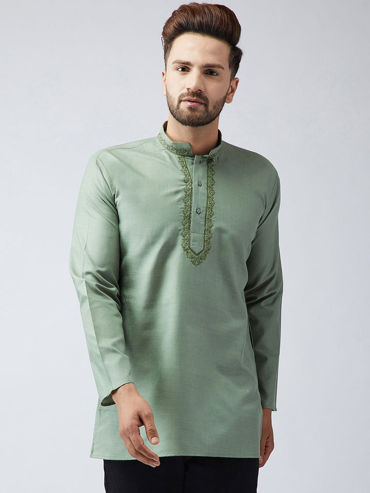 SOJANYA Men Olive Green Solid Straight Kurta