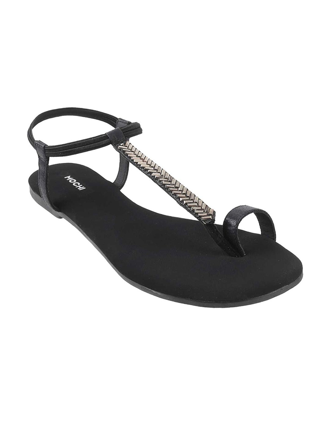 Mochi Women Black Embellished One Toe Flats