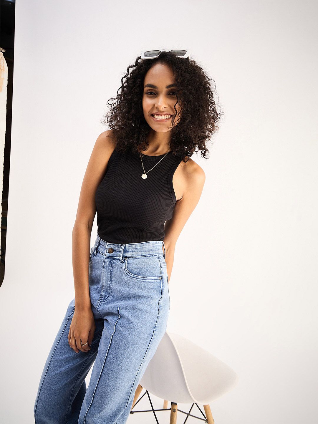 SASSAFRAS BASICS Round Neck Ribbed Cotton Top