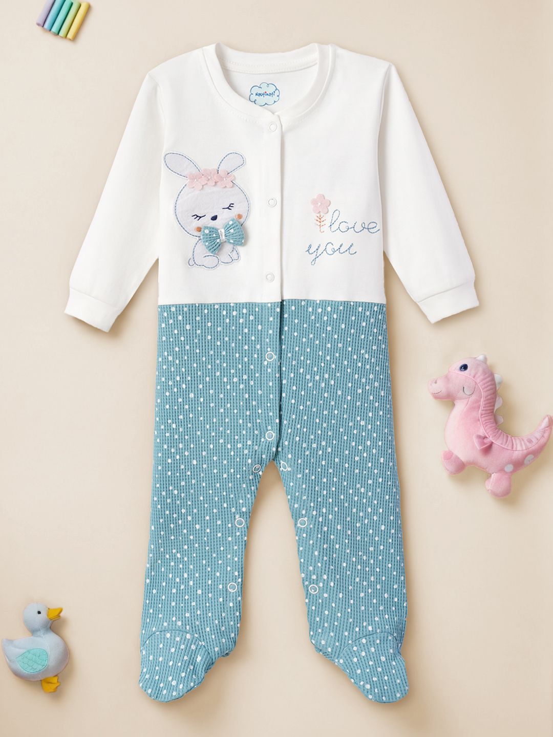 Nauti Nati Infants Printed Pure Cotton Round Neck Long Sleeve Romper