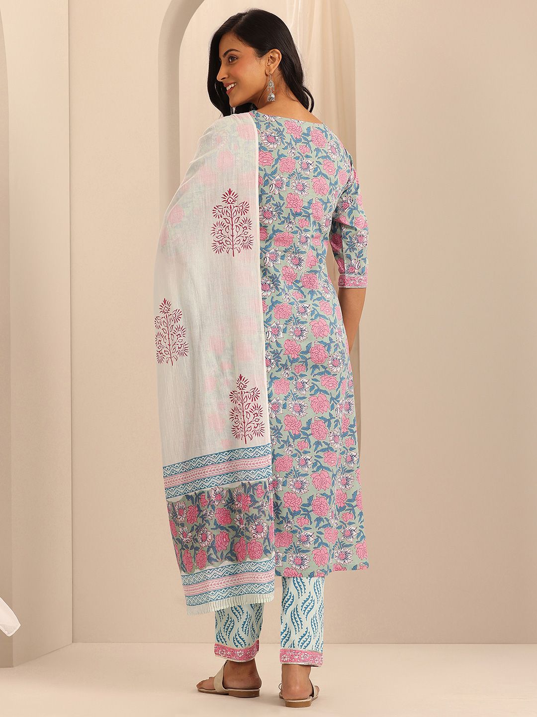 Libas Printed Regular Gotta Patti Pure Cotton Straight Kurta with Trousers & Dupatta