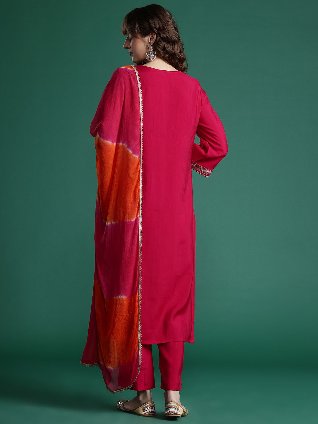Motif Etnik Era Indo Sulam Kurta Zari Dengan Seluar & Dupatta