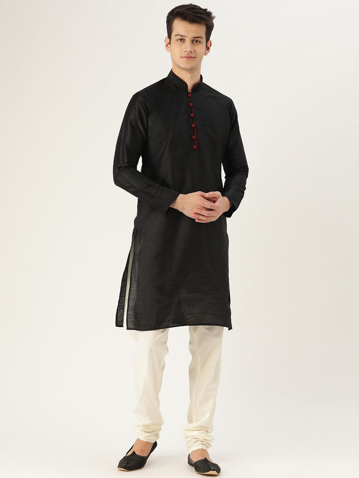 SOJANYA Men Black Solid Straight Kurta