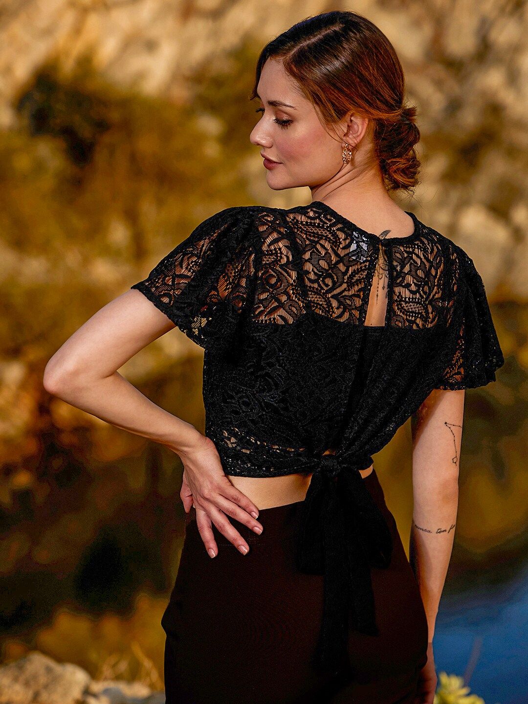 Athena Lace Back Knot Crop Top