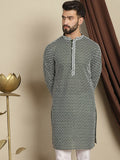 Anouk Motif Etnik Hitam Bersulam Kolar Mandarin Kurta Lurus Kapas Tulen