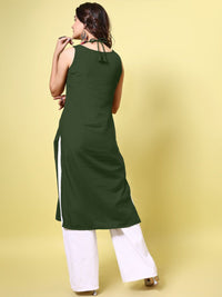 KALINI Women Cotton Blend Embroidered High Neck Straight Kurta