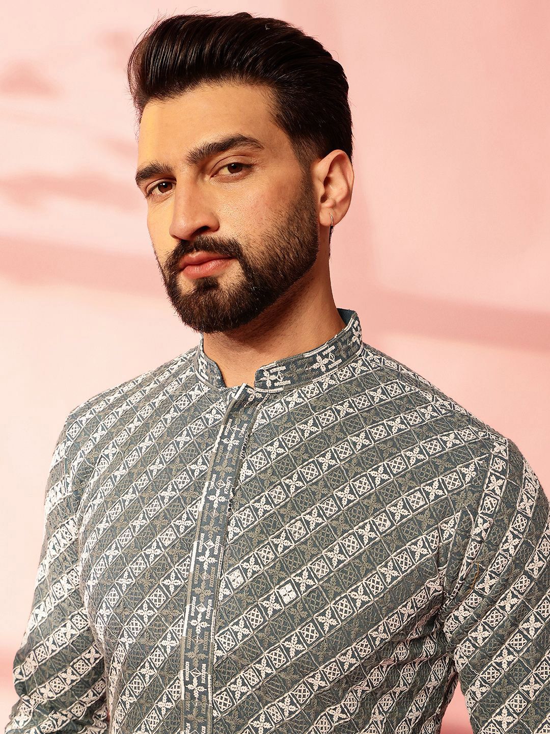 Anouk Geometrik Benang Sulam Kerja Kapas Kurta Lurus