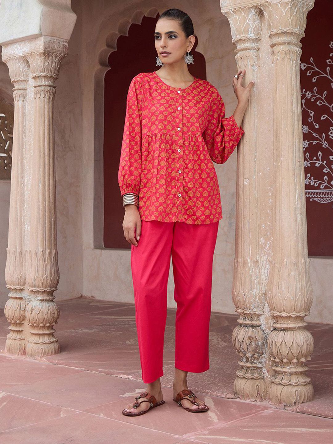 House of Chikankari Women Pink Cotton Hand Block Kurta Set