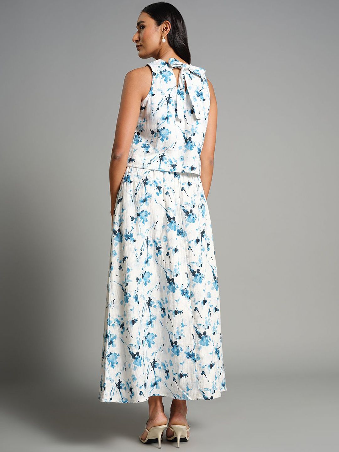 AND Printed Round Neck Pure Cotton Top With Skirts