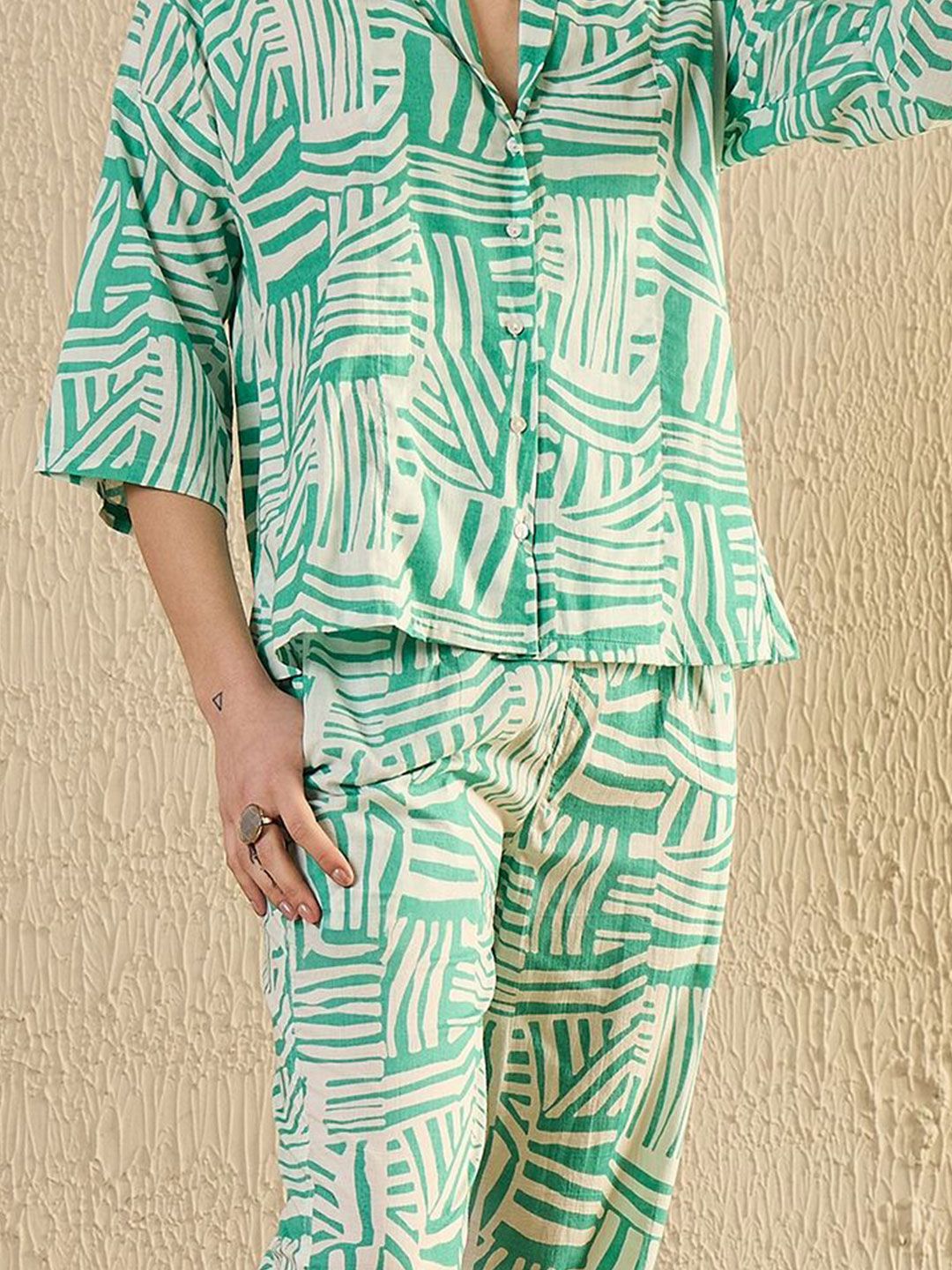 Sanskrutihomes Wanita Kapas Tulen Bercetak V- Night Night Suit