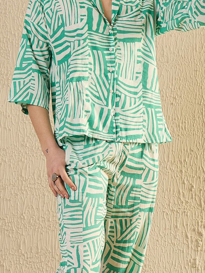 Sanskrutihomes Wanita Kapas Tulen Bercetak V- Night Night Suit