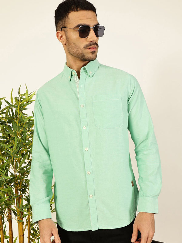 Thomas Scott Men Premium Button-Down Collar Solid Pure Cotton Slim Fit Casual Shirt