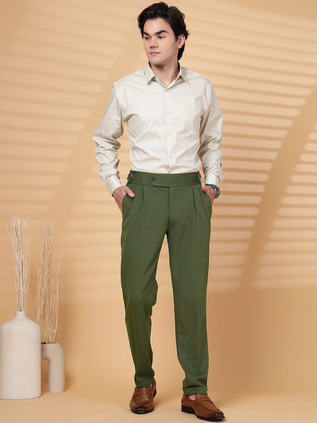 KLOTTHE Lelaki Olive Lycra Seluar Formal Formal