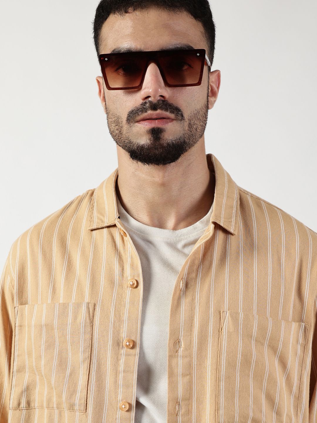 Thomas Scott Men Premium Spread Collar Vertical Striped Cotton Slim Fit Casual Shirt