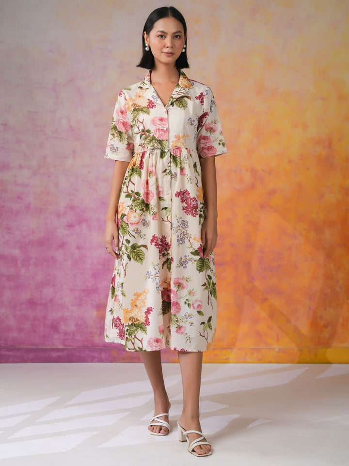 Sanskrutihomes Wanita Bercetak Fit & Flare Midi Dress
