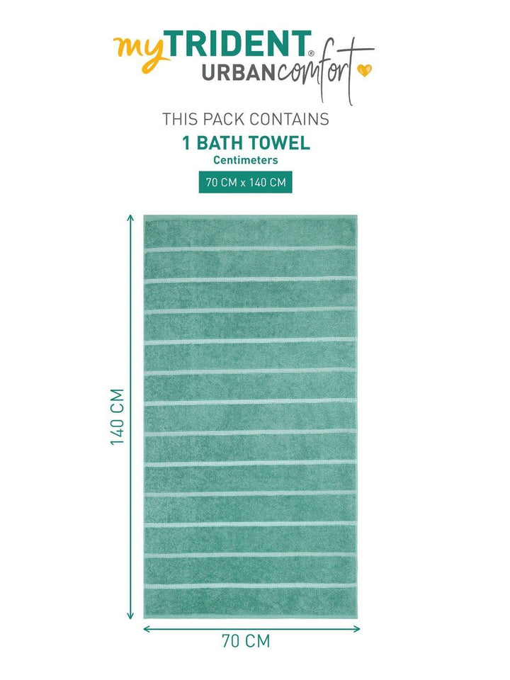 MYTRIDENT Green & White Striped Cotton 450 GSM Bath Towel