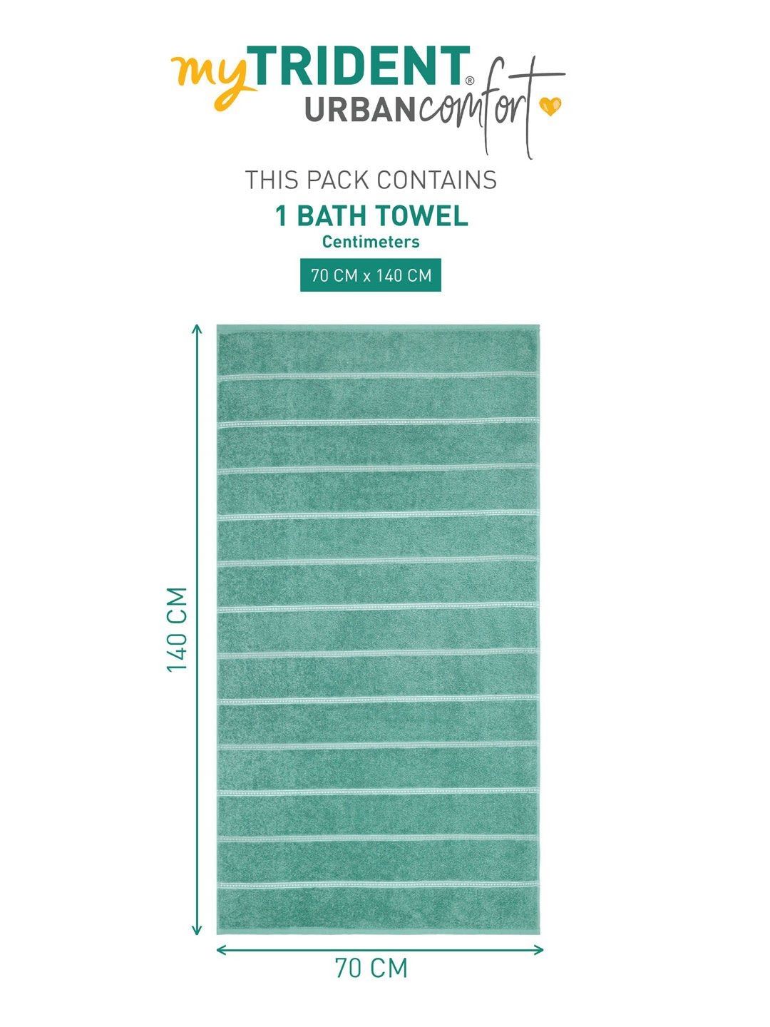 MYTRIDENT Green & White Striped Cotton 450 GSM Bath Towel
