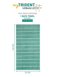 MYTRIDENT Green & White Striped Cotton 450 GSM Bath Towel