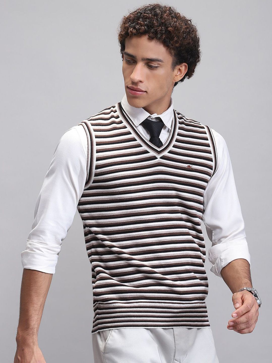 Monte Carlo Men Striped Woollen Sweater Vest