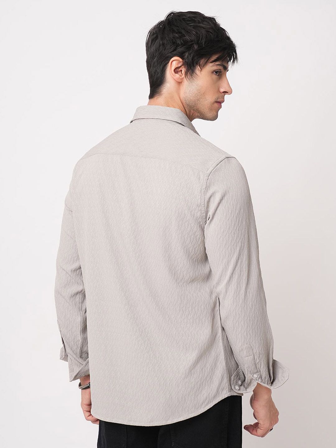 VASTRADO Ornate Cloud Men Grey Classic Relaxed Fit Self Design Jacquard Shirt