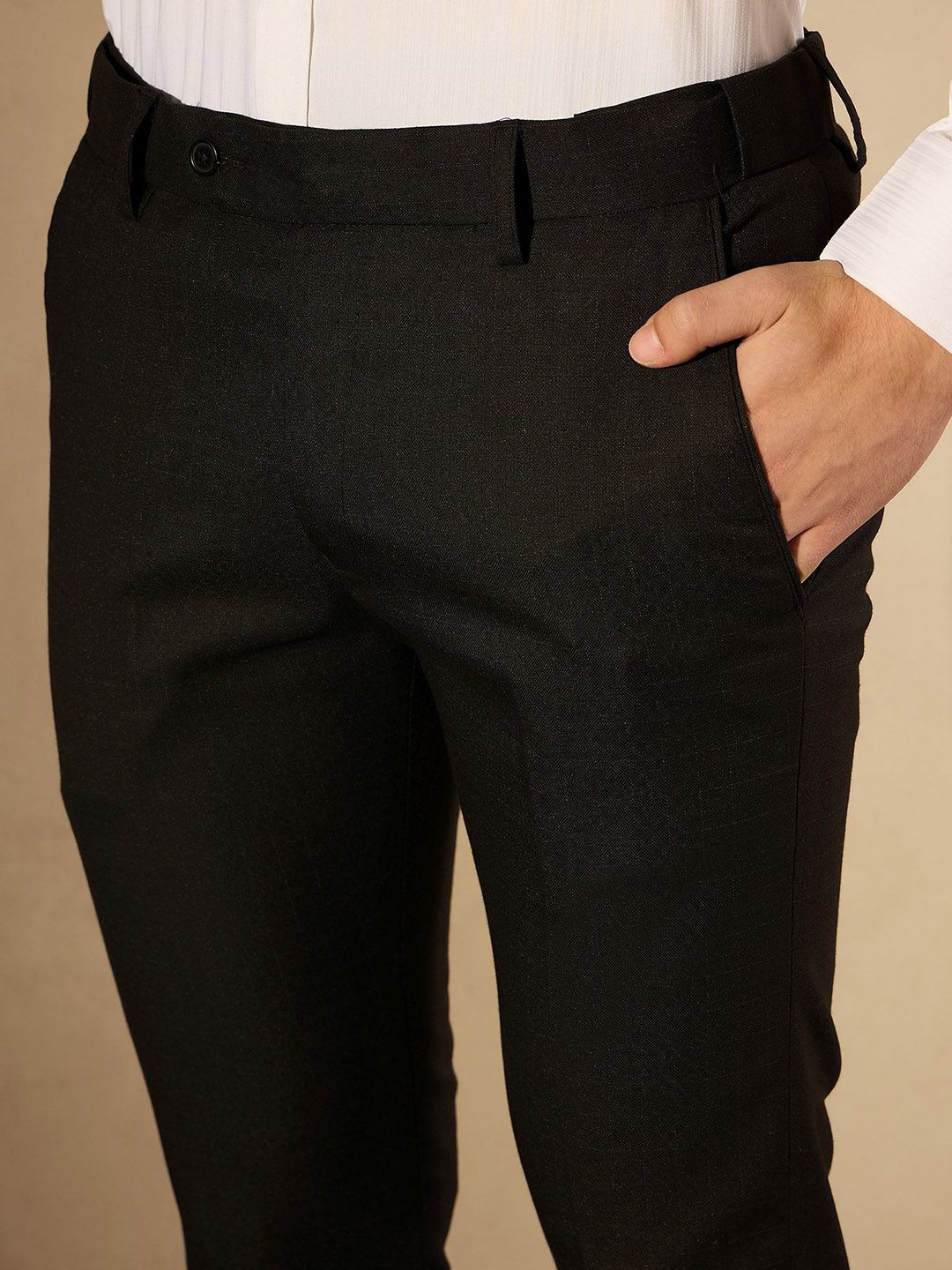 DENNISON Men Checked Smart Tapered Fit Easy Wash Trousers