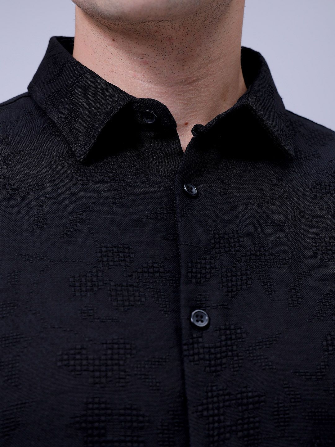 The Indian Garage Co Relaxed Fit Spread Collar Textured Cotton Casual Shirt