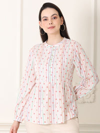 W Floral Print Puff Sleeve Cotton Top